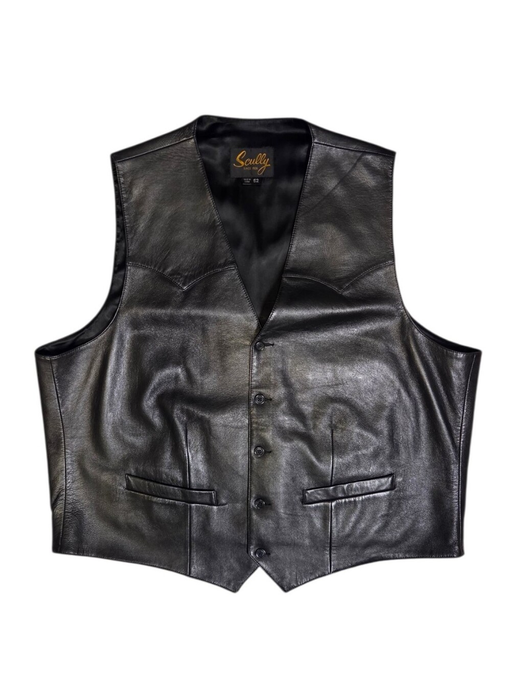 Scully Leather Black Men's Cowboy Biker Western Vest Size 52 Button Front